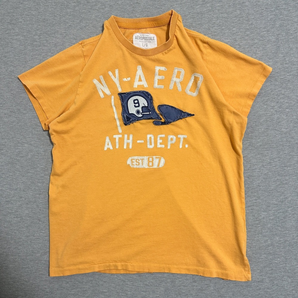 Aeropostale NY-Aero Ath Dept Football Helmet Graphic Tee Orange Men's Large